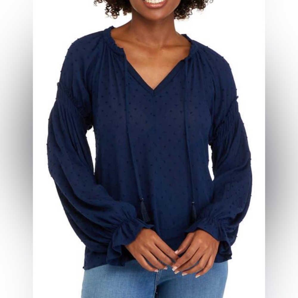 NWT! WONDERLY Blue Puff Sleeve Blouse Oversized Fit